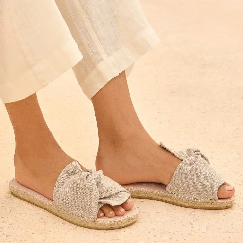 Manebi La Havana Knot Neutral‎ Hemp Euro Summer Espadrille Flat Slides Size 7